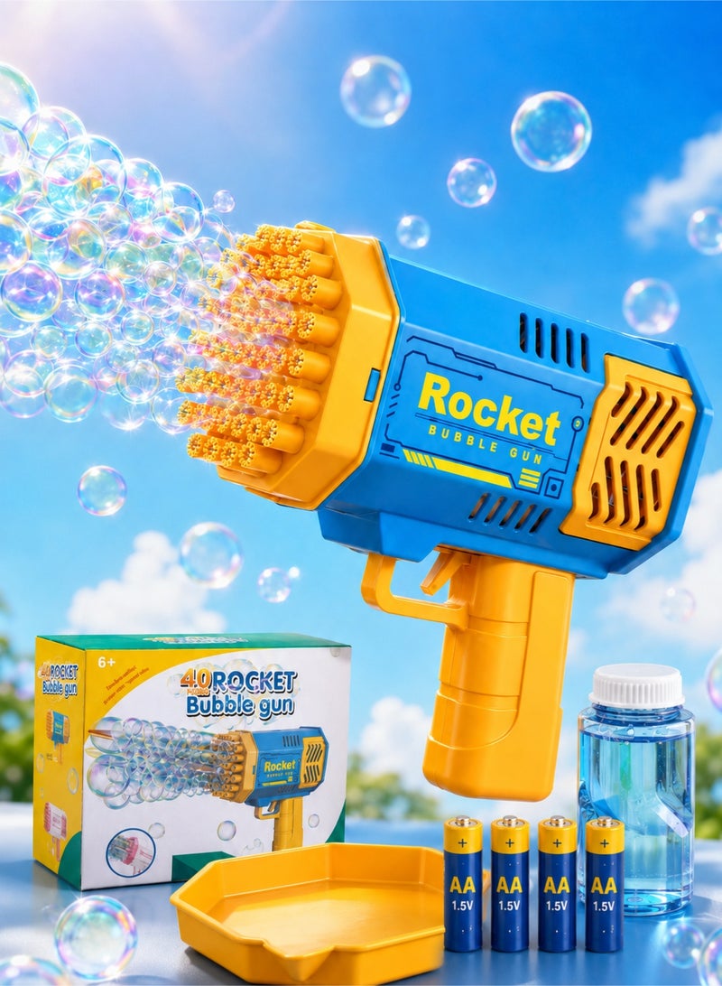 Rocket Kids Bubble Gun Toy 40 Holes With Bubble Solution Tray and 4 AA Batteries, Easy to Use Bubble Machine for Outdoor Garden Party - Image 1