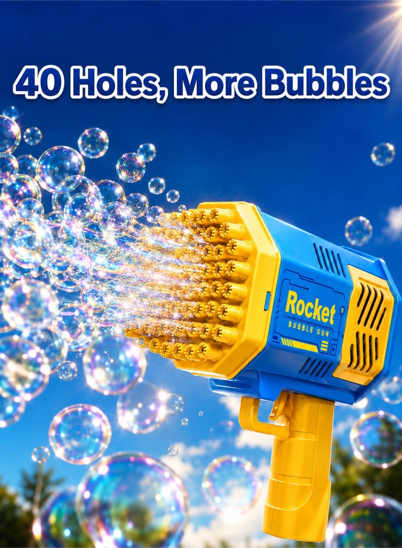 Rocket Kids Bubble Gun Toy 40 Holes With Bubble Solution Tray and 4 AA Batteries, Easy to Use Bubble Machine for Outdoor Garden Party - Image 2