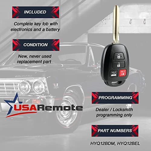 USARemote Car Key Fob Keyless Entry Remote fits 2014-2016 Toyota Camry / 2013-2015 Rav4 / 2014-2016 Corolla (HYQ12BDM, HYQ12BEL H Chip) - Image 3