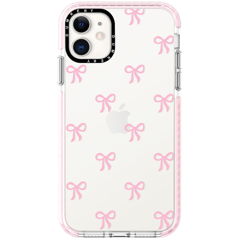 Dumkery Cute Phone Case Compatible with iPhone 11, Bows Girly Aesthetic Pattern, Soft TPU Shockproof Bumper Cases Cover for Girls Women-Pink - Image 1