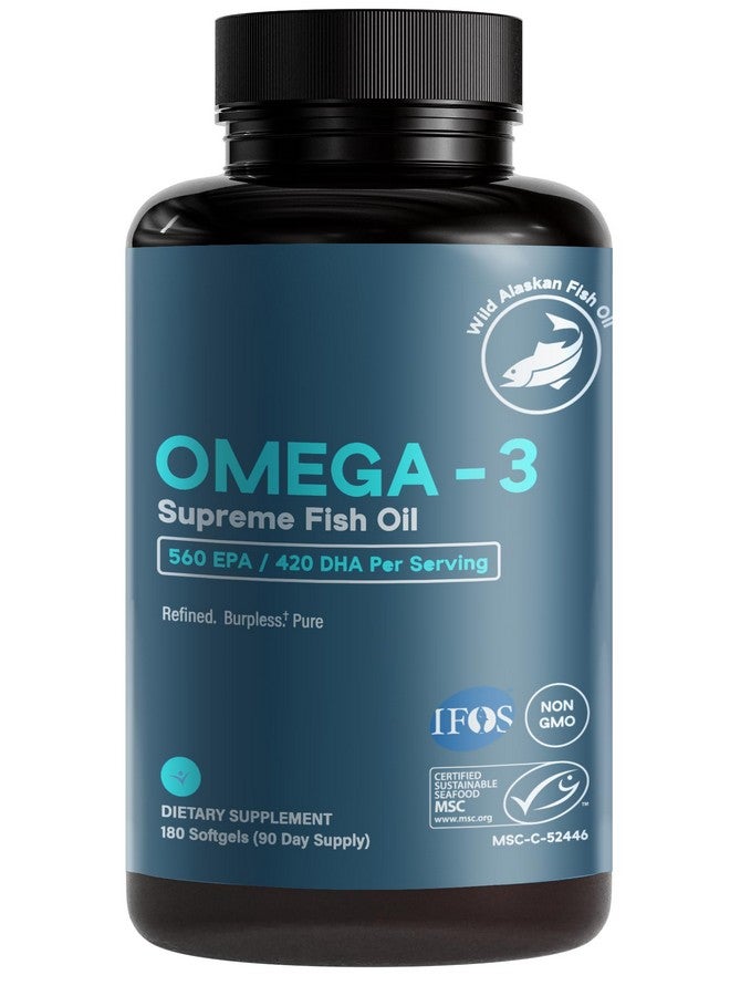 Generic Omega-3 Supreme 1400 mg Wild Alaskan Fish Oil | IFOS Certified EPA DHA, Sustainable, Burpless, Veg Enteric Coated for Absorption (3 Mo Supply,180 Softgels)  - Image 1