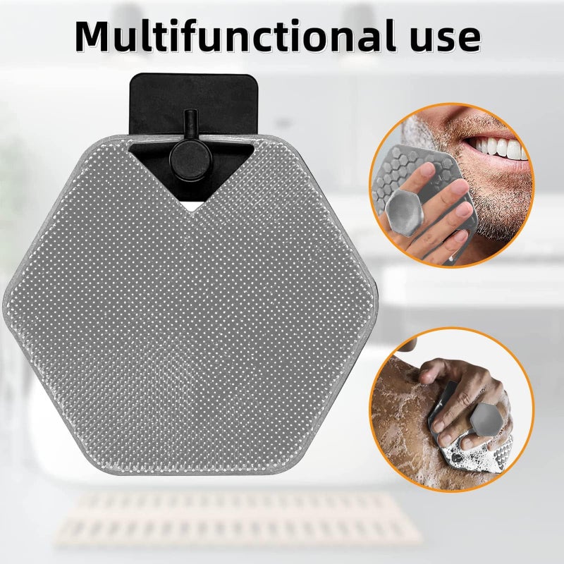 JZS Body Scrubber & Storage Hook Set, Silicone Shower & Bathroom Accessory, Features Silicone-Grip Technology, Removable & Reusable Gentle Exfoliator Pad & Massager (Grey) - Image 5