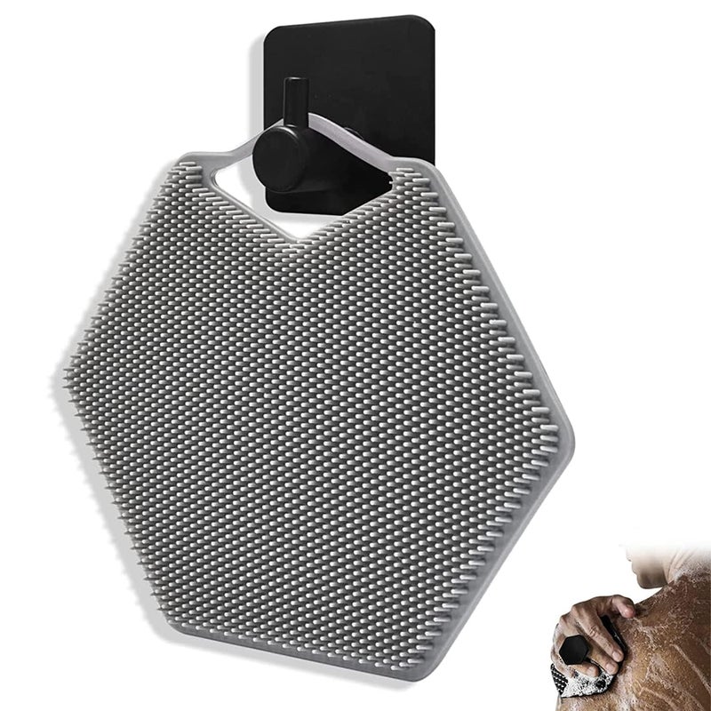 JZS Body Scrubber & Storage Hook Set, Silicone Shower & Bathroom Accessory, Features Silicone-Grip Technology, Removable & Reusable Gentle Exfoliator Pad & Massager (Grey) - Image 1