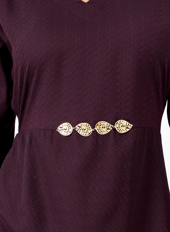 Maxim Creation Burgundy Maxi Dress with Metallic Leaf Detail - Image 4