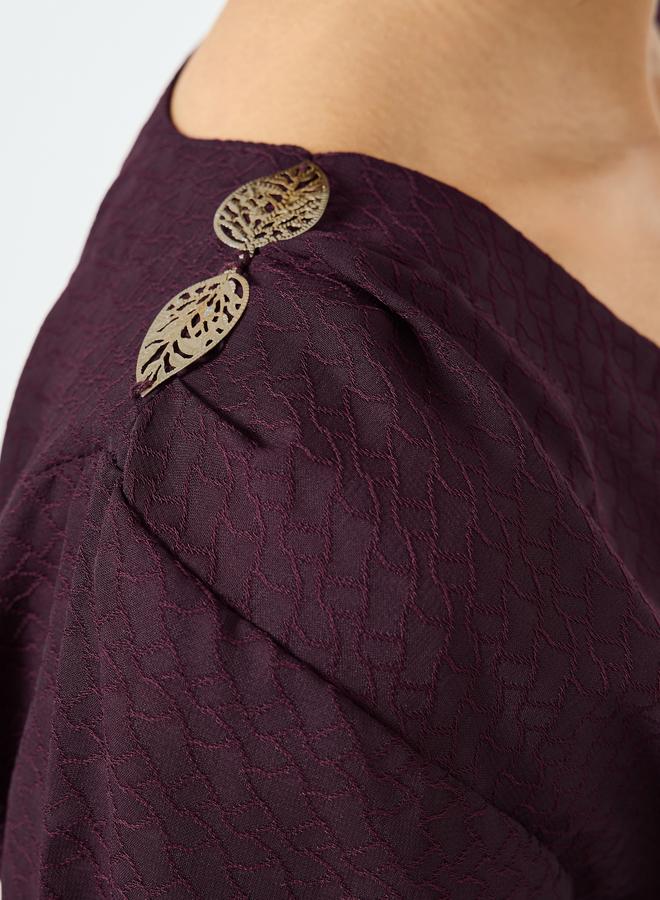 Maxim Creation Burgundy Maxi Dress with Metallic Leaf Detail - Image 5