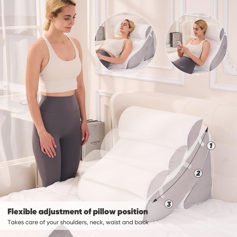 OAISZ 4 PCS Wedge Pillow Set for After Surgery, Adjustable Bed for Sleeping, Acid Reflux Relief, Post Surgery Recovery, Back Support, Leg Elevation, Memory Foam Orthopedic Bed Wedge Pillow Set, Gery - Image 4