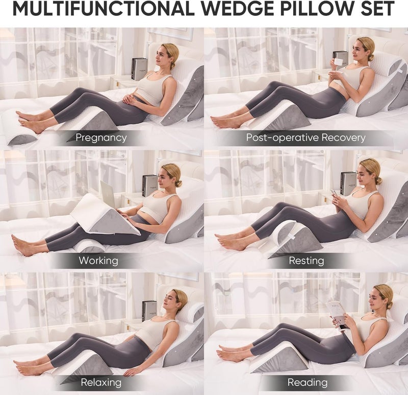 OAISZ 4 PCS Wedge Pillow Set for After Surgery, Adjustable Bed for Sleeping, Acid Reflux Relief, Post Surgery Recovery, Back Support, Leg Elevation, Memory Foam Orthopedic Bed Wedge Pillow Set, Gery - Image 2