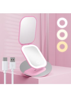 Benbilry Benbilry Lighted Compact Travel Mirror with 3 Color Lights, 1X/3X Magnifying Ultra Slim Rechargeable Pocket Mirror for Purse, 2-Sided, Handheld, Folding, Portable, Pink 