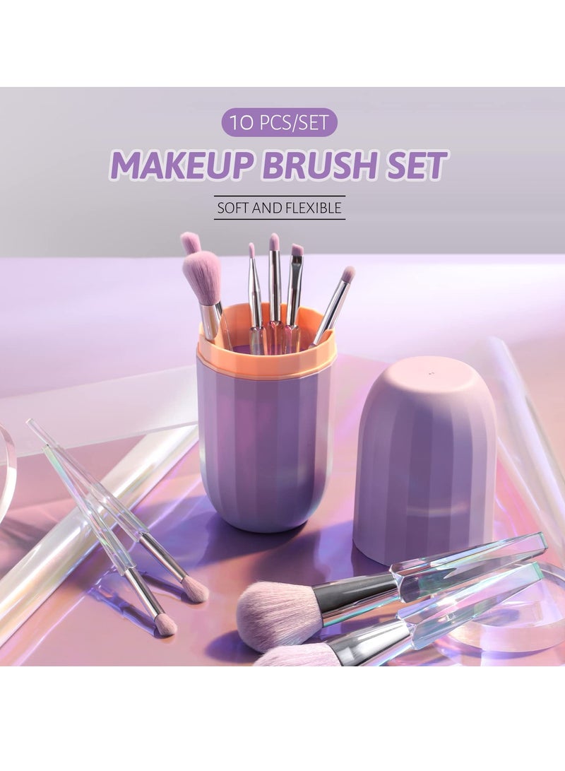 Excefore Makeup Brushes, Premium Synthetic Bristles Makeup Kit, Foundation Blending Face Powder, Blush Concealers, Eye Shadows, Brush Make up, Brushes Set with Gift Box( 10PCS, Crystal Handle) - Image 3