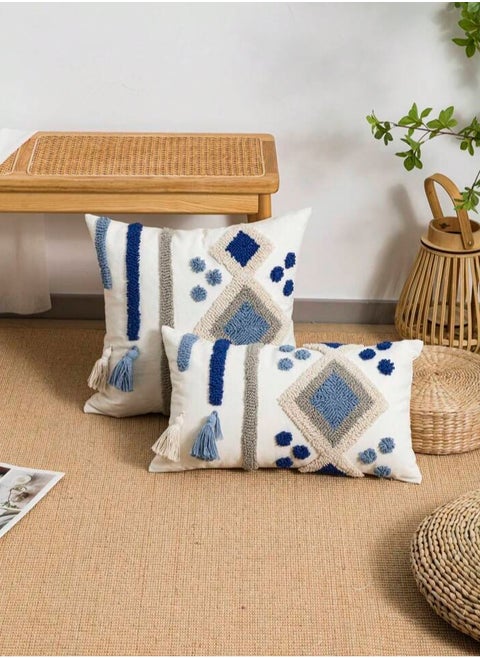 One Piece Of Embroidered Cotton Cushion Cover with Bohemian Embroidered And Furry Patterns Soft And Elegant And Modern Feeling Without Filling