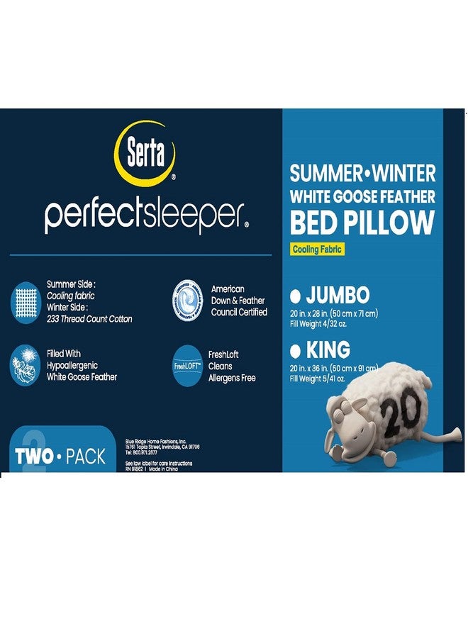 Serta Cooling White Feather Set of 2 Pack Super Supportive Bed Seasons Pillow, King (Pack of 2), 2 Count - Image 3