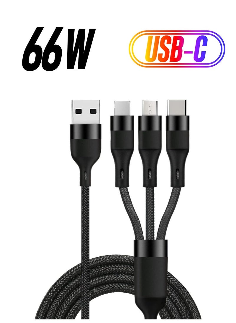 Raxoom كابل شحن متعدد 3 في 1، كابل شحن USB A إلى Lightning/Type C/Micro USB متوافق مع iPhone و iPad و Samsung Galaxy و Huawei و LG و Sony و HTC و OnePlus - Image 1