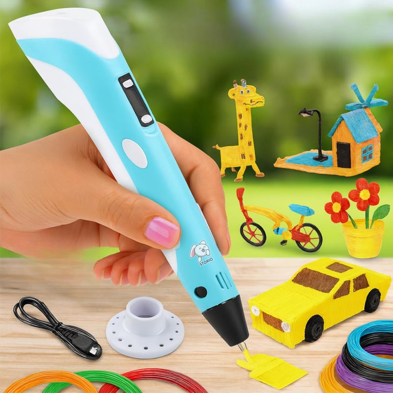 Storio 3D Pen with Adapter| 3D Pen for Kids| 3D Pen with 3 * 1.75MM PLA Filaments 10m Each| 3D Printing Pen | 3D Pen Set with PLA Filament Included - Ready to Create, Blue - Image 1