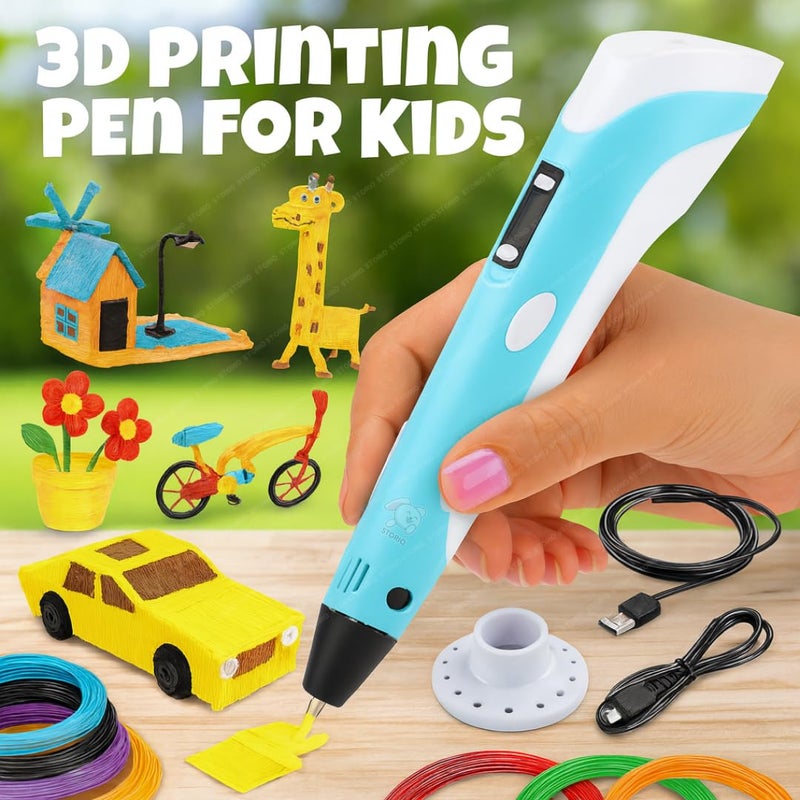 Storio 3D Pen with Adapter| 3D Pen for Kids| 3D Pen with 3 * 1.75MM PLA Filaments 10m Each| 3D Printing Pen | 3D Pen Set with PLA Filament Included - Ready to Create, Blue - Image 2