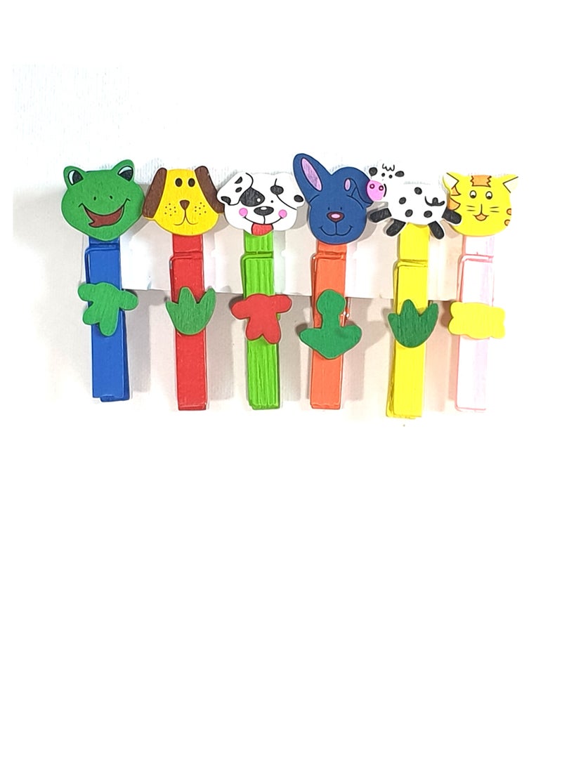 Wooden Craft Animals Pegs Clips 6 pcs Set for Crafting