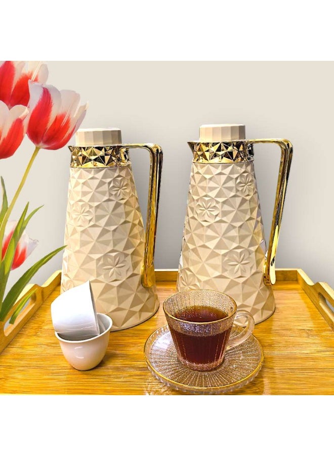Rema Attractive Coffee and Tea Fridge Thermos Set with Elegant Design Gold And Beige 1L - Image 1