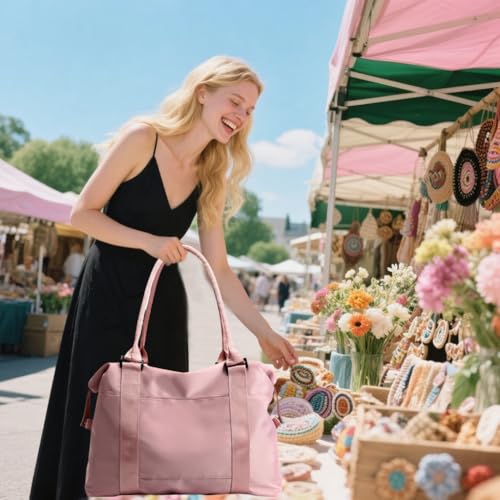 JSAHAH Women Tote Bag Travel Duffel Bag Carry On Luggage Bag Sports Gym Bag Pink - Image 3