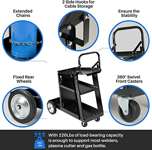 DIY HOME 3-Tier Welding Cart with 360° Swivel Wheels, MIG TIG Plasma Cutter Welder Cart Kits Universal Tilt-Table Heavy Duty Steel Storage for TIG, ARC, MMA Welding Machine - Image 5