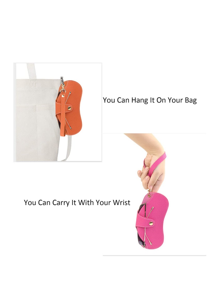 Excefore حافظة نظارات جلدية ناعمة حافظة نظارات جلدية حقيبة نظارات محمولة لتنظيم الحمل الخارجي مع حزام للمعصم - Image 5