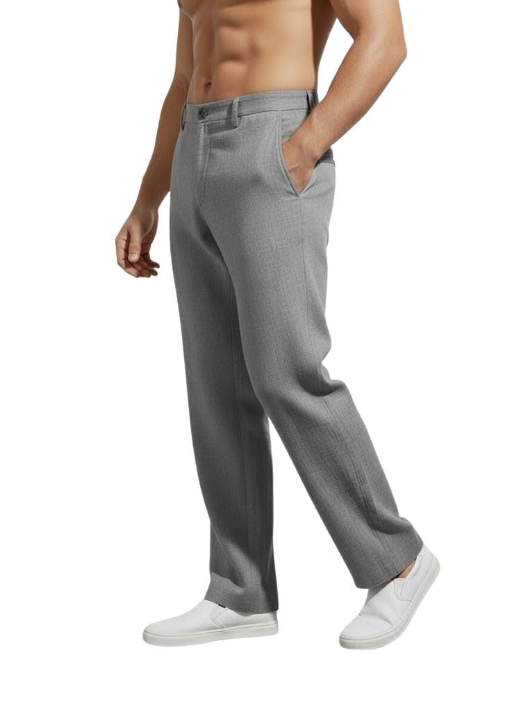 SMOWKLY Casual Trousers for Men |Men’s Regular Fit Straight Pants |Comfortable Stylish Trousers for Men |Soft Fabric Chinos for Everyday Wear, Travel & Office |Linen Cotton Bottom Wear(1692_DGRY_30) - Image 1