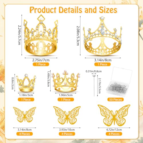 cridoz Gold Crowns for Flower Bouquets, Flower Bouquet Accessories Including 4 Pcs Bouquet Crown, 12 Pcs Butterfly Decorations and 50 Pcs Flower Pins for Birthday Wedding Baby Shower - Image 3