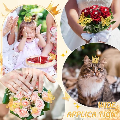 cridoz Gold Crowns for Flower Bouquets, Flower Bouquet Accessories Including 4 Pcs Bouquet Crown, 12 Pcs Butterfly Decorations and 50 Pcs Flower Pins for Birthday Wedding Baby Shower - Image 5