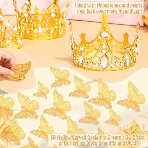 cridoz Gold Crowns for Flower Bouquets, Flower Bouquet Accessories Including 4 Pcs Bouquet Crown, 12 Pcs Butterfly Decorations and 50 Pcs Flower Pins for Birthday Wedding Baby Shower - Image 4