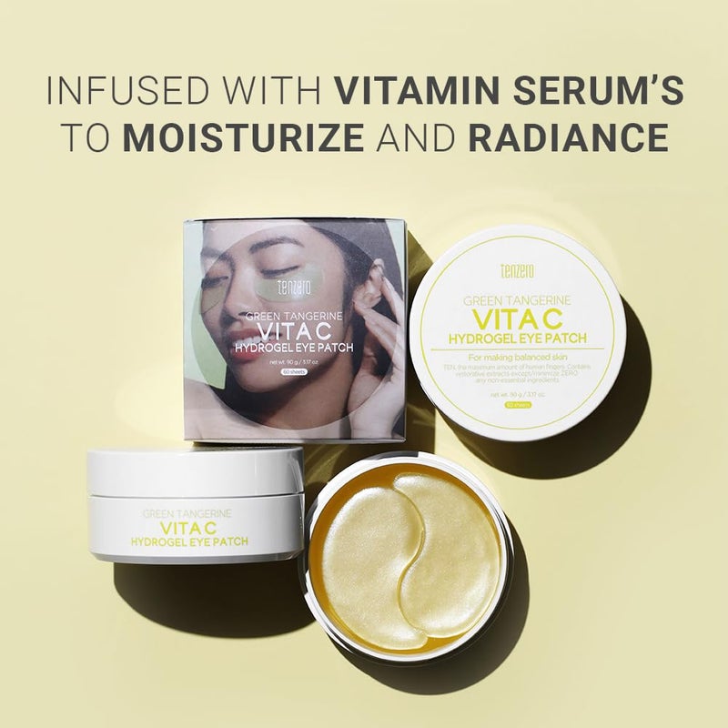 tenzero Green Tangerine Vita C Hydrogel Eye Patch 60 pairs 90g Vitamin C Treatments for Dark Circles Puffy Eye Fine Lines Brightening Hydrating Eye Pads Korean Under Eye Masks Skincare - Image 2