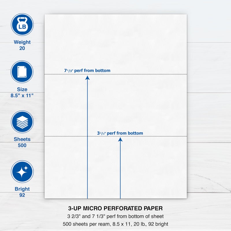PrintWorks Professional 3 Part Perforated Paper 8.5â€ x 11â€ - Perfect for W-2, 1099, & Statement Use - Made in The USA - 500 Sheets - 20 lb - Printer Compatible - White (04120) - Image 3