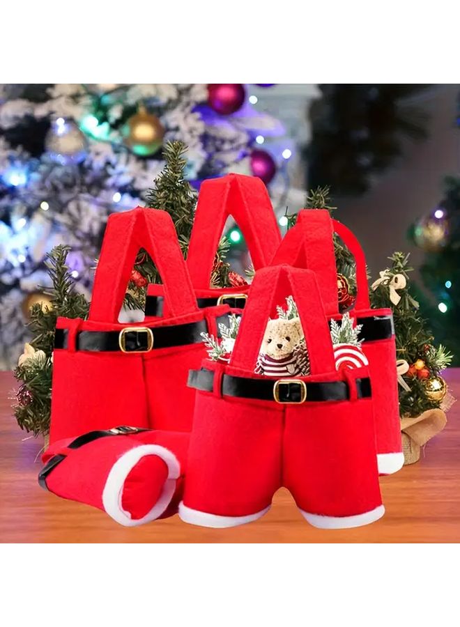 6 Pack Santa Claus Pants Gift Bags Red White with Golden Buckle for Holiday Party Decor - Image 4