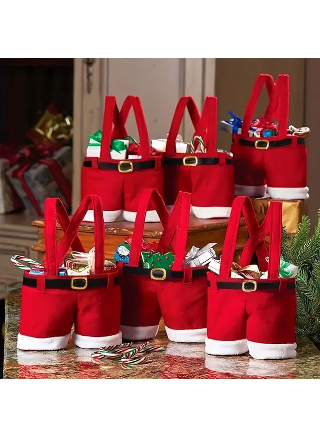 6 Pack Santa Claus Pants Gift Bags Red White with Golden Buckle for Holiday Party Decor - Image 1