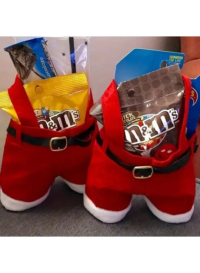 6 Pack Santa Claus Pants Gift Bags Red White with Golden Buckle for Holiday Party Decor - Image 2