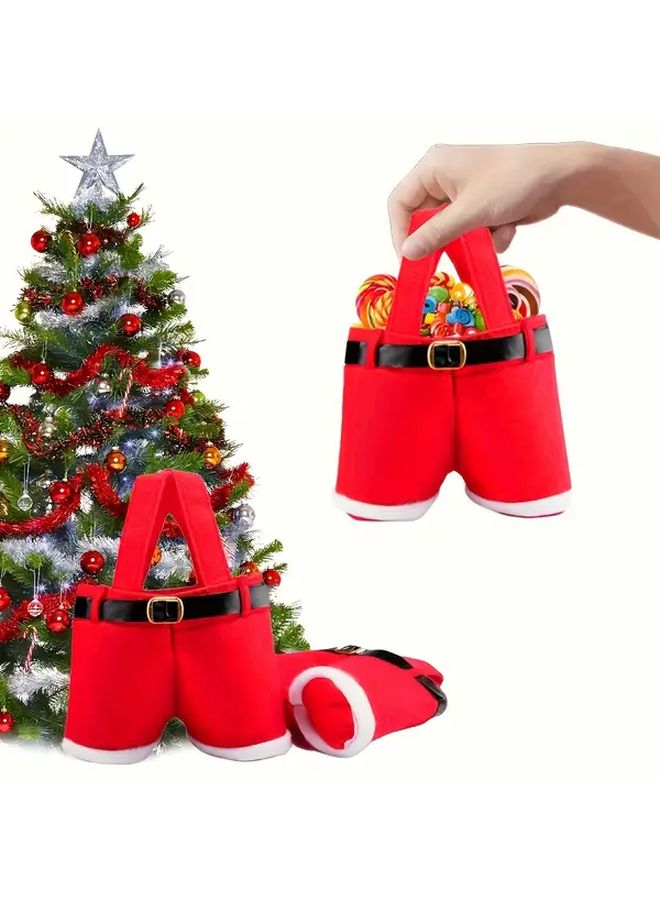 6 Pack Santa Claus Pants Gift Bags Red White with Golden Buckle for Holiday Party Decor - Image 3