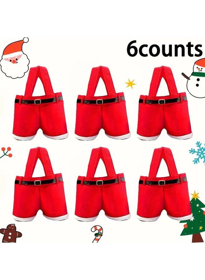 6 Pack Santa Claus Pants Gift Bags Red White with Golden Buckle for Holiday Party Decor - Image 5