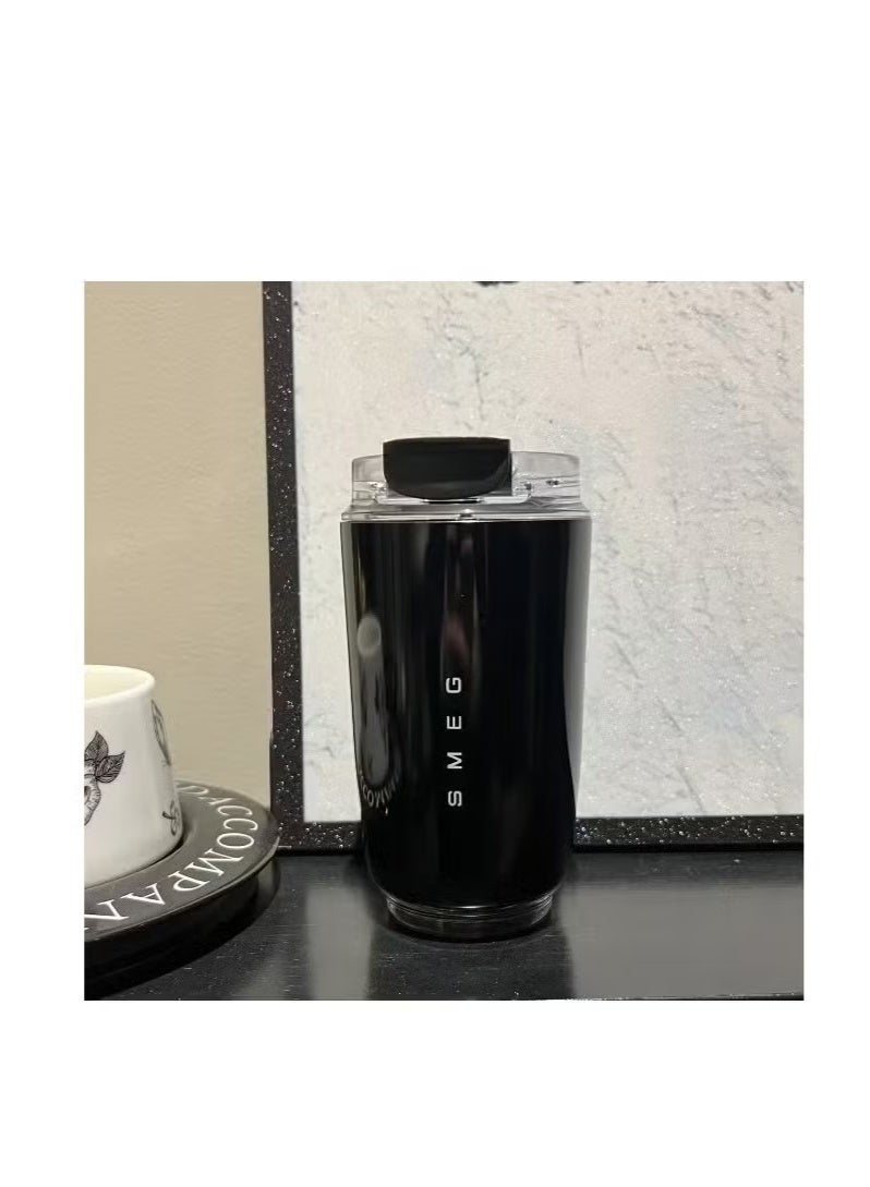 سميج كوب قهوة سفر صغير، كوب شراب عازل سعة 320 مللي مع غطاء مضاد للتسرب، مطرب قهوة طويل الأمد مع غطاء وقش، ترموس قهوة سفر (أسود) - Image 2