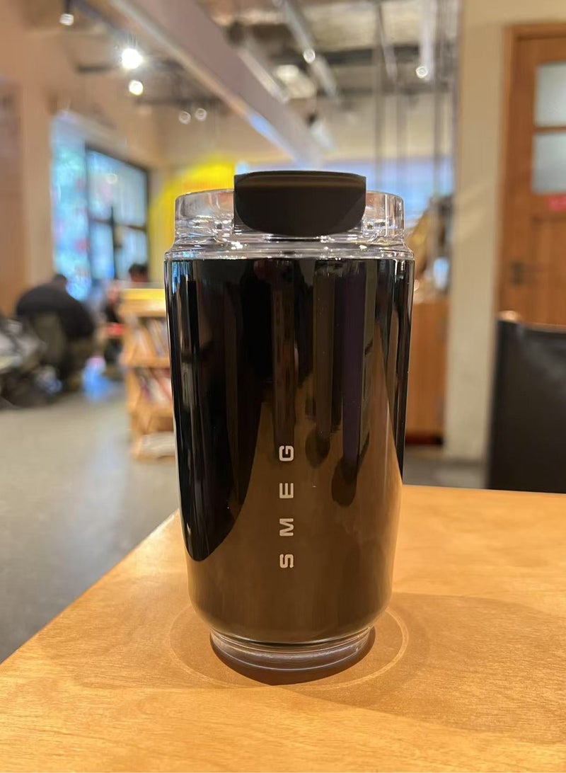 سميج كوب قهوة سفر صغير، كوب شراب عازل سعة 320 مللي مع غطاء مضاد للتسرب، مطرب قهوة طويل الأمد مع غطاء وقش، ترموس قهوة سفر (أسود) - Image 4