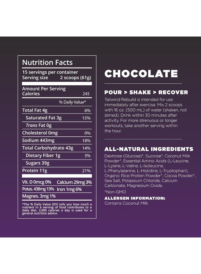 Tailwind Nutrition Recovery Mix, Complete Protein, Carbohydrates, And Electrolytes Powder Drink Mix For Post-Workout, Free Of Gluten, Soy, And Dairy, Vegan, 12 Servings, Chocolate - Image 5