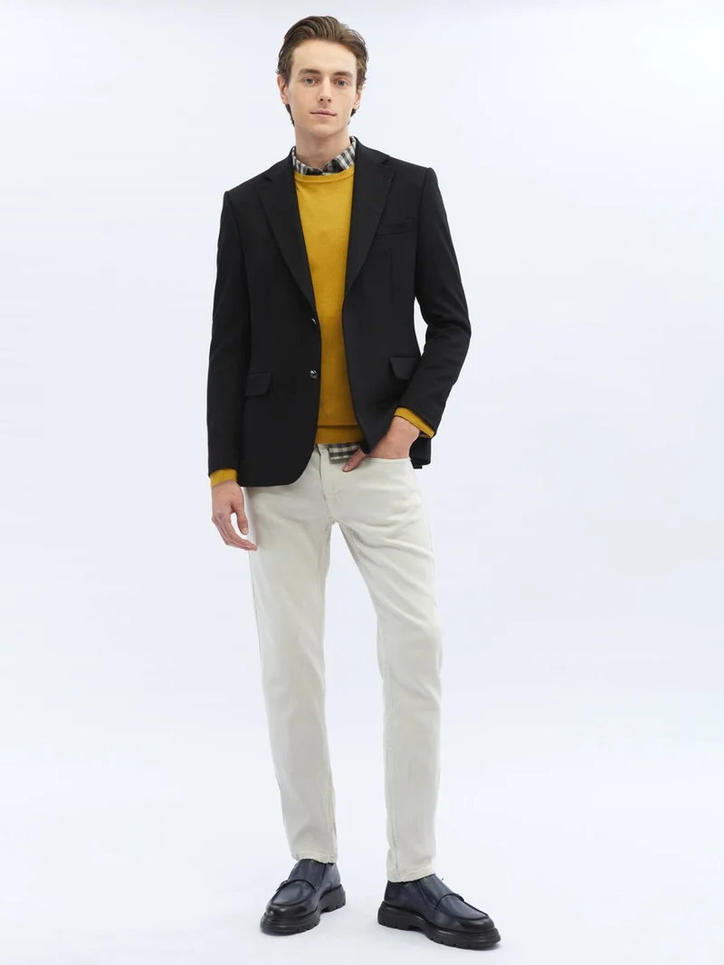 Kip Black Plain Regular Fit Wool Blend Jacket