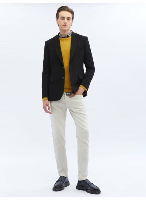 Black Plain Regular Fit Wool Blend Jacket