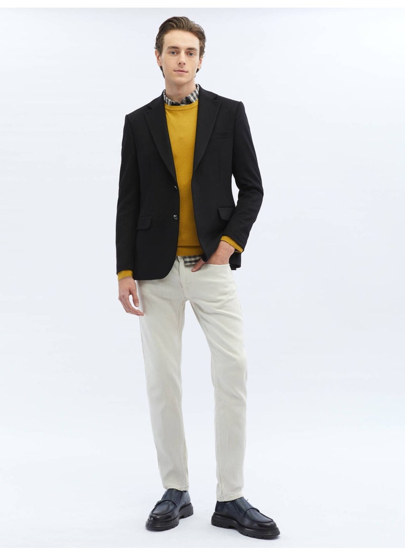 Black Plain Regular Fit Wool Blend Jacket