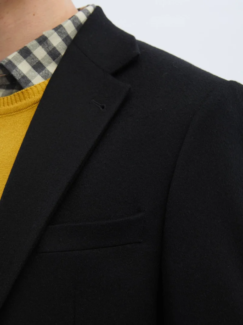 Kip Black Plain Regular Fit Wool Blend Jacket