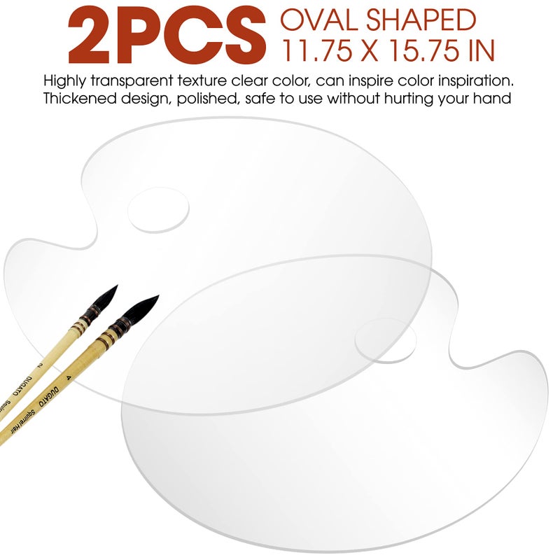 DUGATO Acrylic Paint Palette 2pcs 15.7 x 11.8 inches, Clear Oval-Shaped Non-Stick Acrylic Oil Paint Mixing Tray, Comfortable to Hold & Easy to Clean, for DIY Art Painting Plate (Big Size) - Image 2