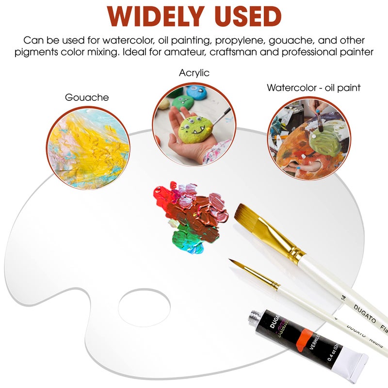 DUGATO Acrylic Paint Palette 2pcs 15.7 x 11.8 inches, Clear Oval-Shaped Non-Stick Acrylic Oil Paint Mixing Tray, Comfortable to Hold & Easy to Clean, for DIY Art Painting Plate (Big Size) - Image 3