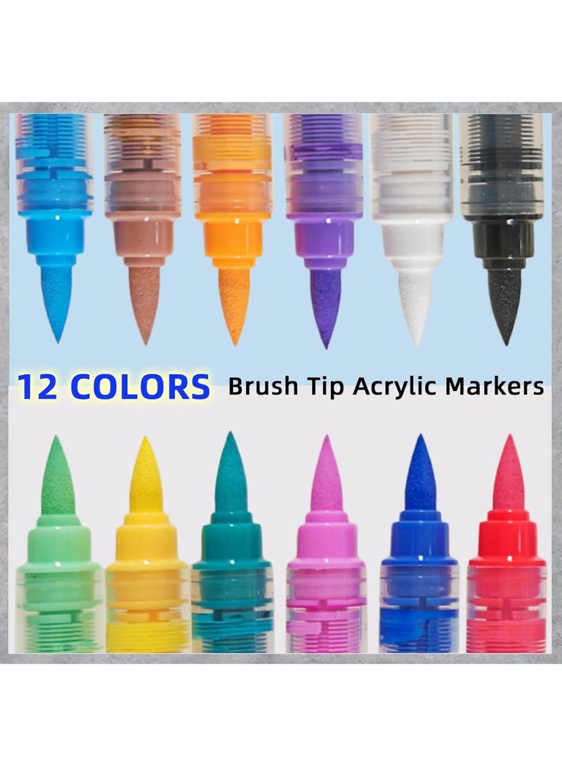 PAPERSAY 12 Colors Acrylic Paint Pens - Soft Brush Tip Acrylic Markers, Quick-Drying Waterproof paint Markers for Canvas, Wood, Metal, Ceramic, Stone, Egg, Rock Painting and DIY Art Crafting - Image 3