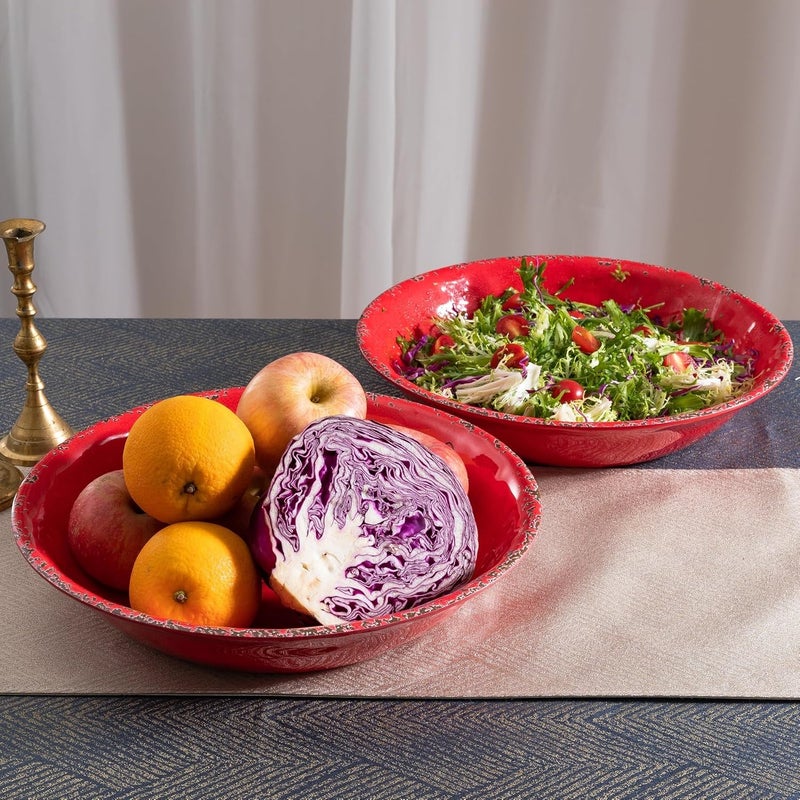ZAROCRUS 1375 x275 Extra Large Melamine Serving Bowls Set of 2 Christmas Bowls Set for Salad Pasta Fruit Unbreakable Farmhouse Deep Bowl Durable and Dishwasher Safe True Red - Image 3