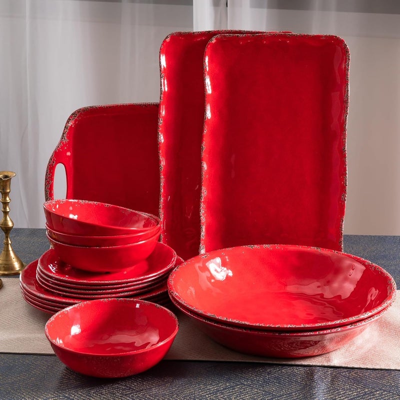 ZAROCRUS 1375 x275 Extra Large Melamine Serving Bowls Set of 2 Christmas Bowls Set for Salad Pasta Fruit Unbreakable Farmhouse Deep Bowl Durable and Dishwasher Safe True Red - Image 5