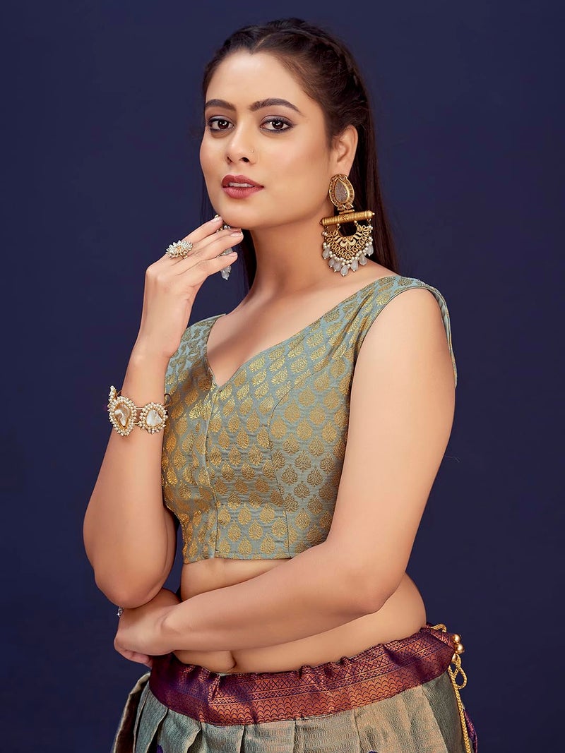 Vardha Women's Art Silk Blouse with Readymade Design and Sleeveless Style and Gold Zari | Blouse for Women - Image 3