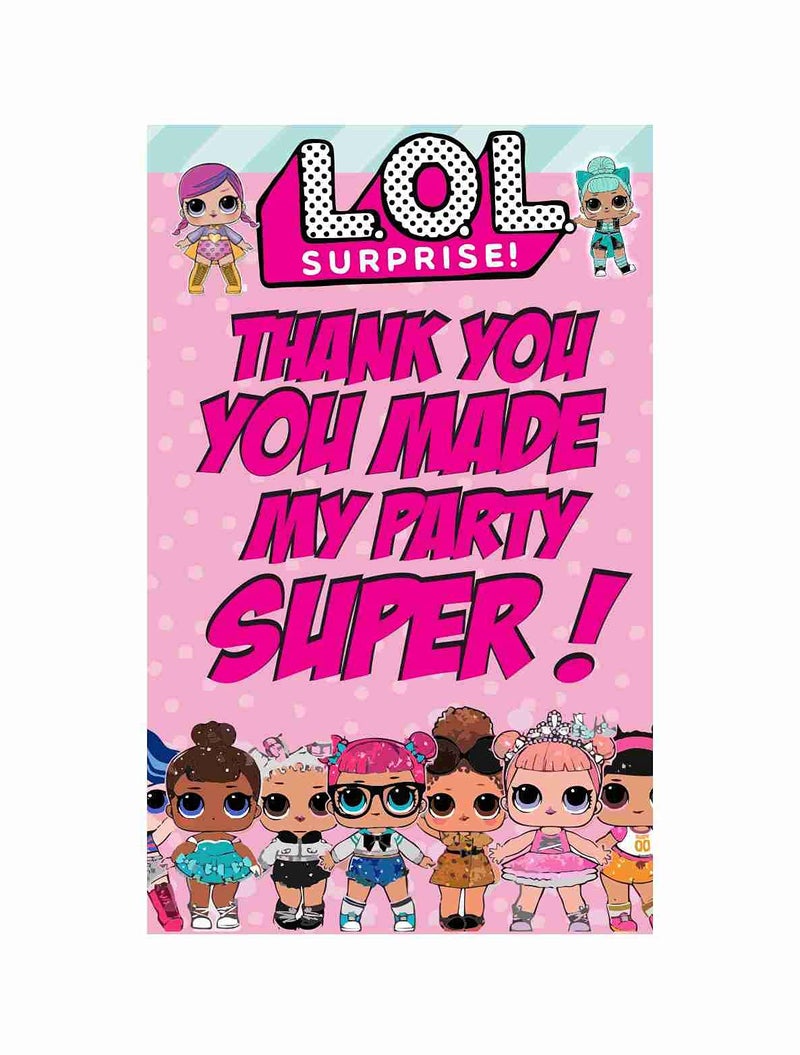 Balloonistics LOLO Surprise Theme Thank You Cards for Kids Birthday – Pack of 20 Small Return Gift Tags – Premium Cardstock Dolls & Divas Note Cards for Glamorous Party Favors - Image 1