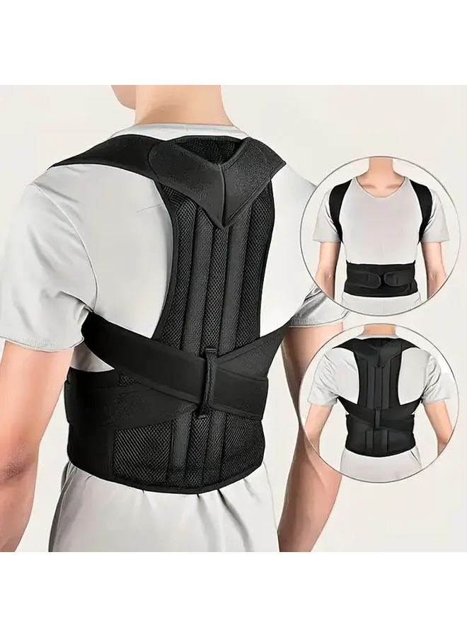 Black Adjustable Invisible Back Support Strap Posture Corrector With Lumbar Support - Image 1