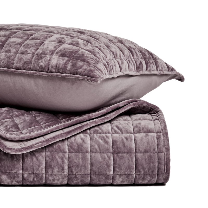 RECYCO Luxury Velvet Quilt Set King Size Bedding Sets, Ultra Soft Velvet Comforter Set, Lightweight Grid Box Stitch Oversized Bedspread Coverlet for All Season, with 2 Shams, Purple - Image 5